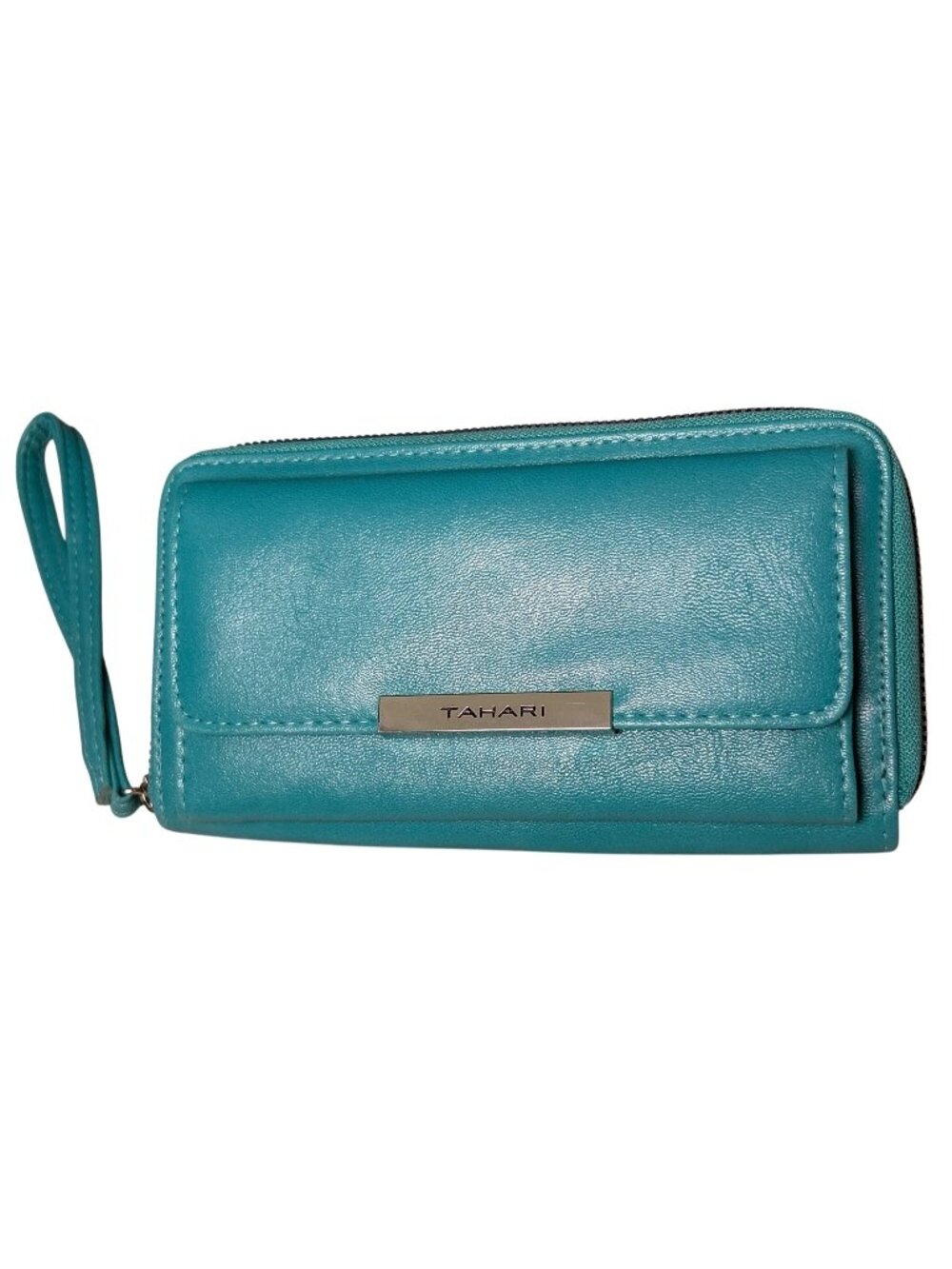 Tahari Turquoise Faux Leather Wallet Zip Closure Compartments RFID-Blocking